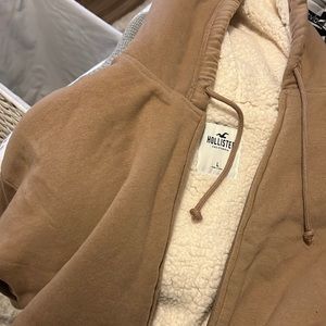 brown hoodie. inside fuzzy
